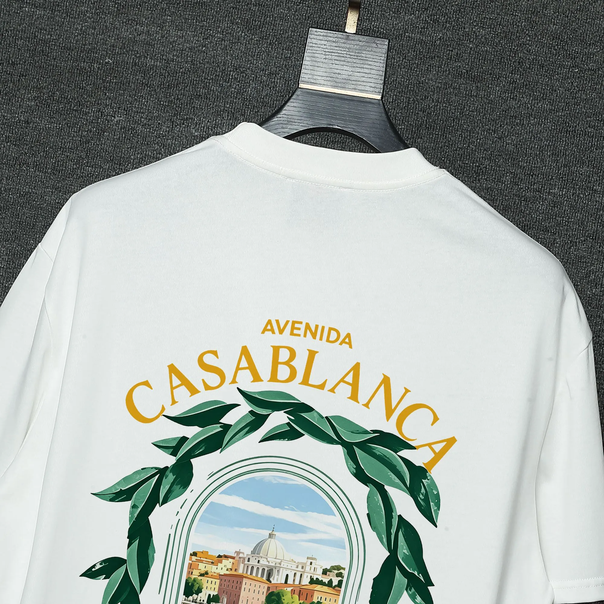 26ss CASABLANCA original printing process short-sleeved T-shirt original development using high-density double yarn pure cotton fabric upper body soft and comfortable color Black White Dark Green color Orange Pink Blue Royal Blue color cigarette powder 8 colors Sizes S M L XL